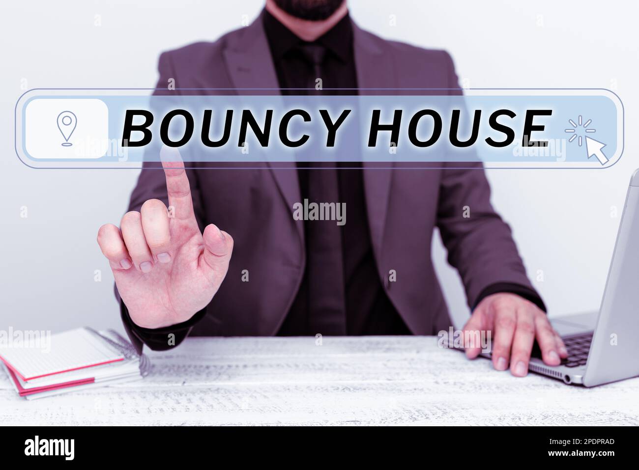 Text caption presenting Bouncy House. Concept meaning Automated program