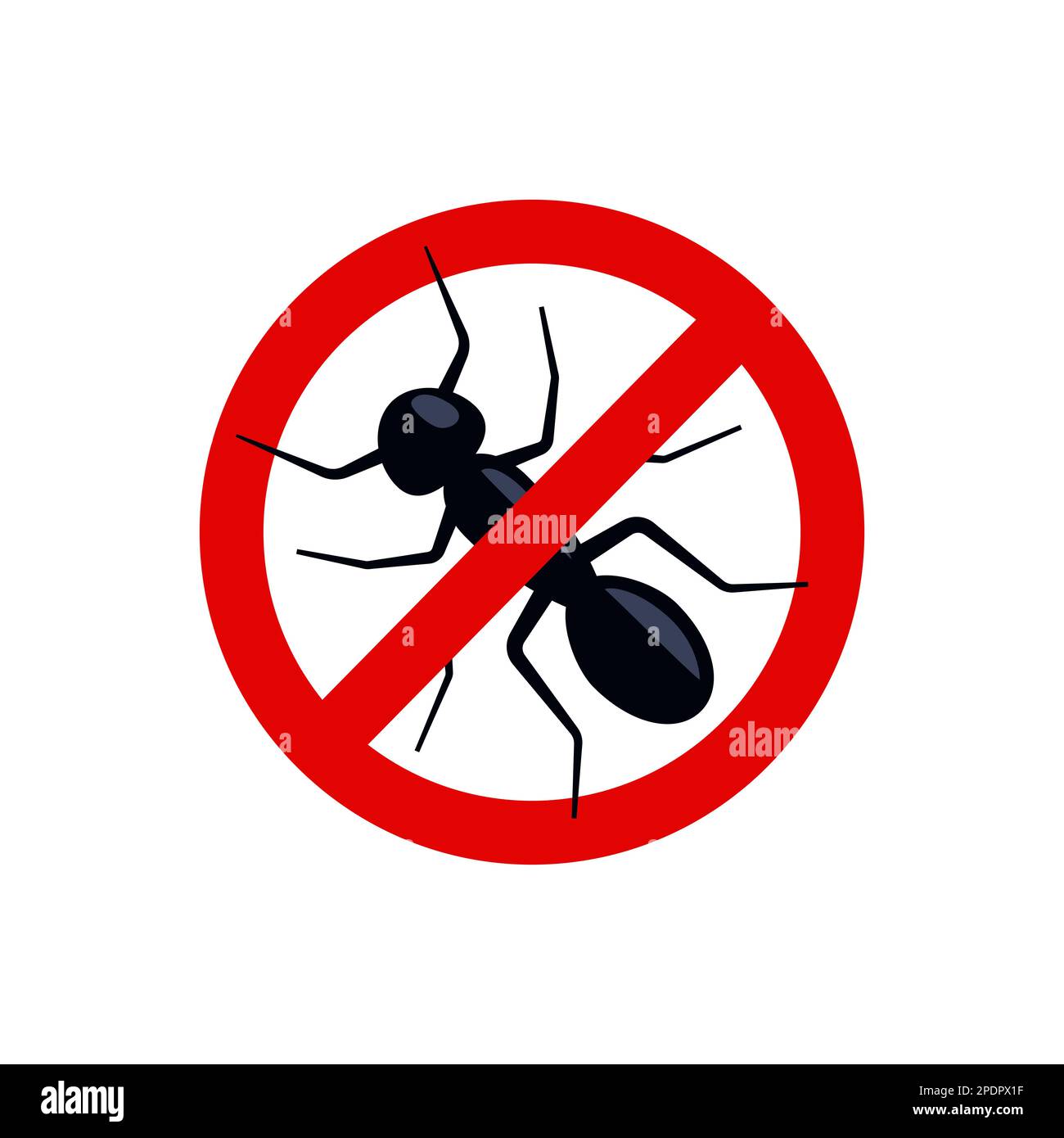 Anti ant, pest control. Stop insects sign. Silhouette of ant in red