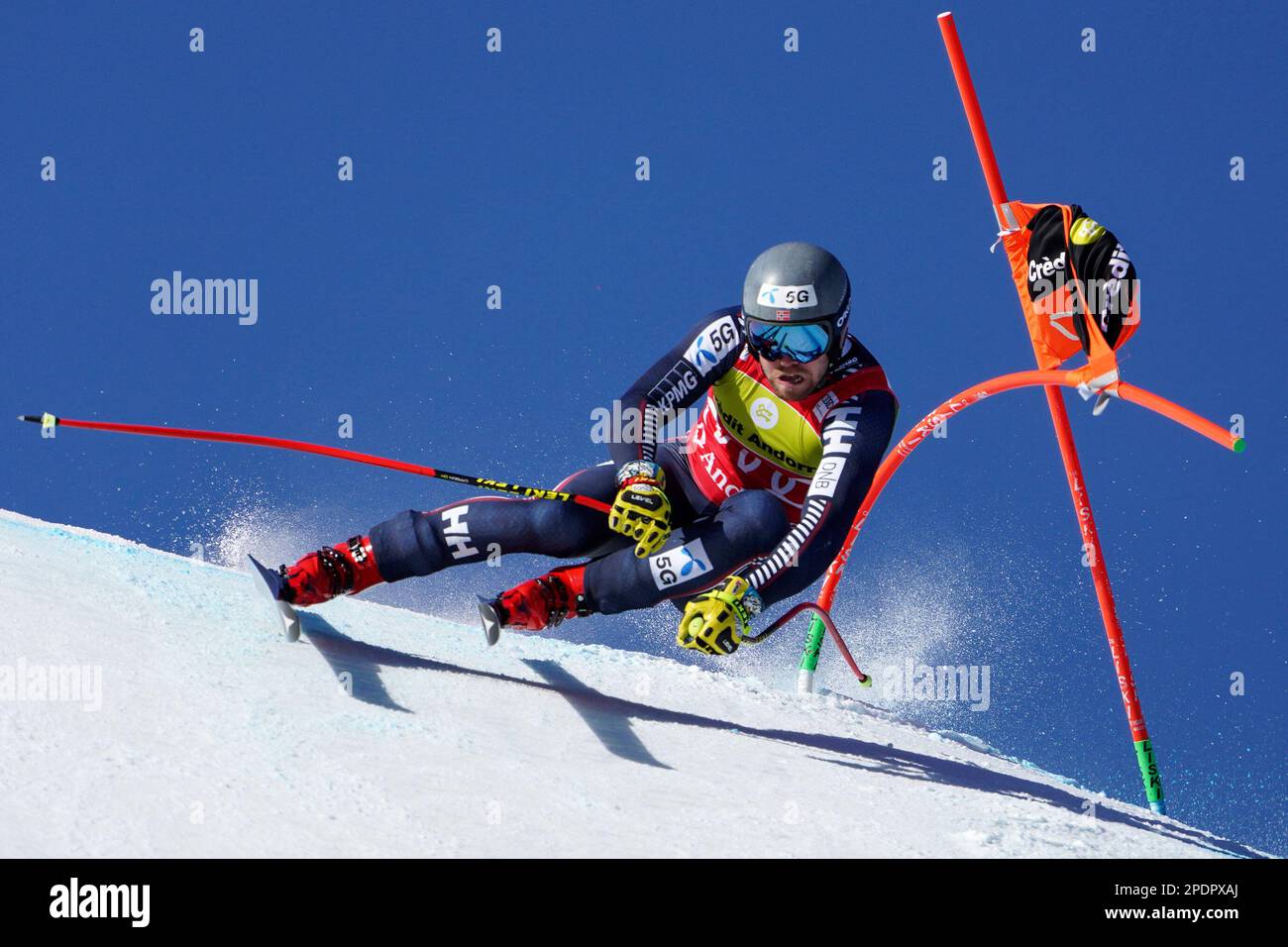 Norway's Aleksander Aamodt Kilde speeds down the course during an