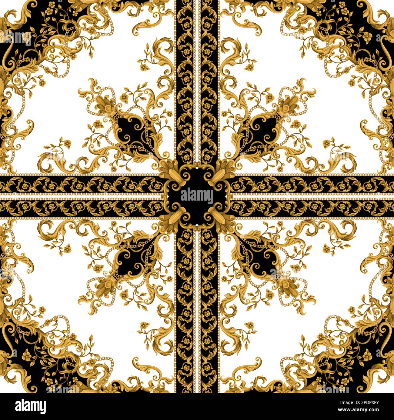 Seamless pattern with gold baroque elements. Vector. Stock Vector