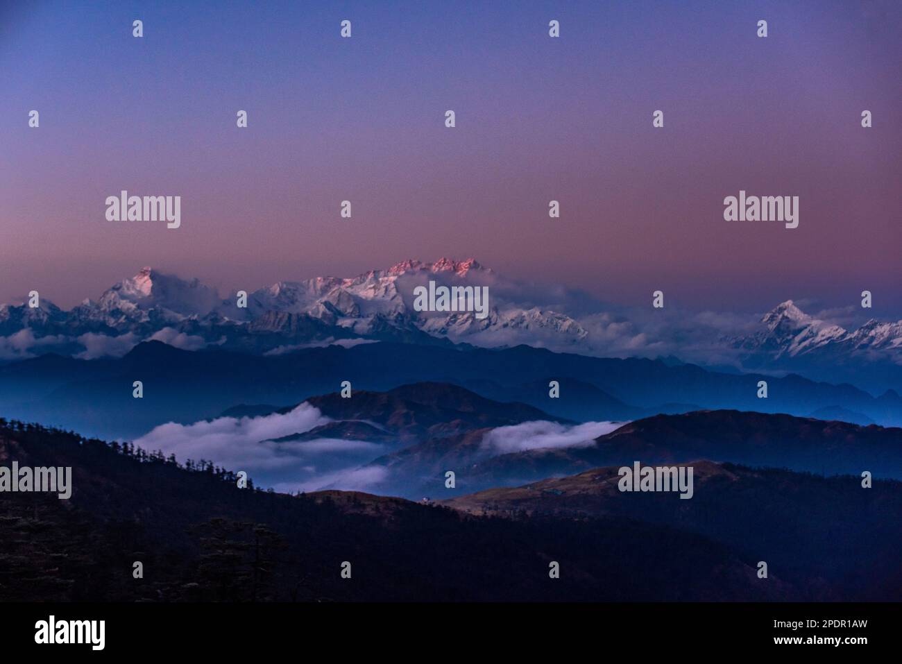 Sandakphu is the highest peak in the state of West Bengal, India. Stock Photo