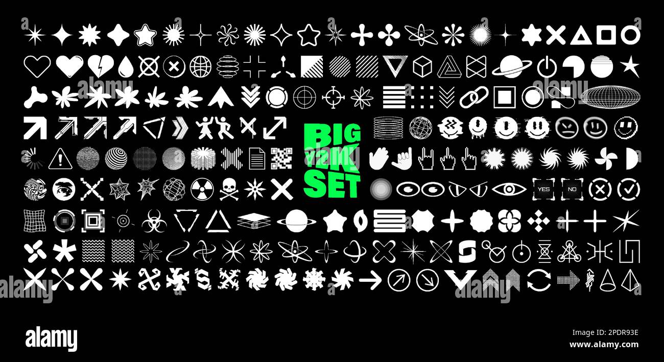 Retrofuturistic Y2K graphic icons, acid shapes, rave elements Stock Vector