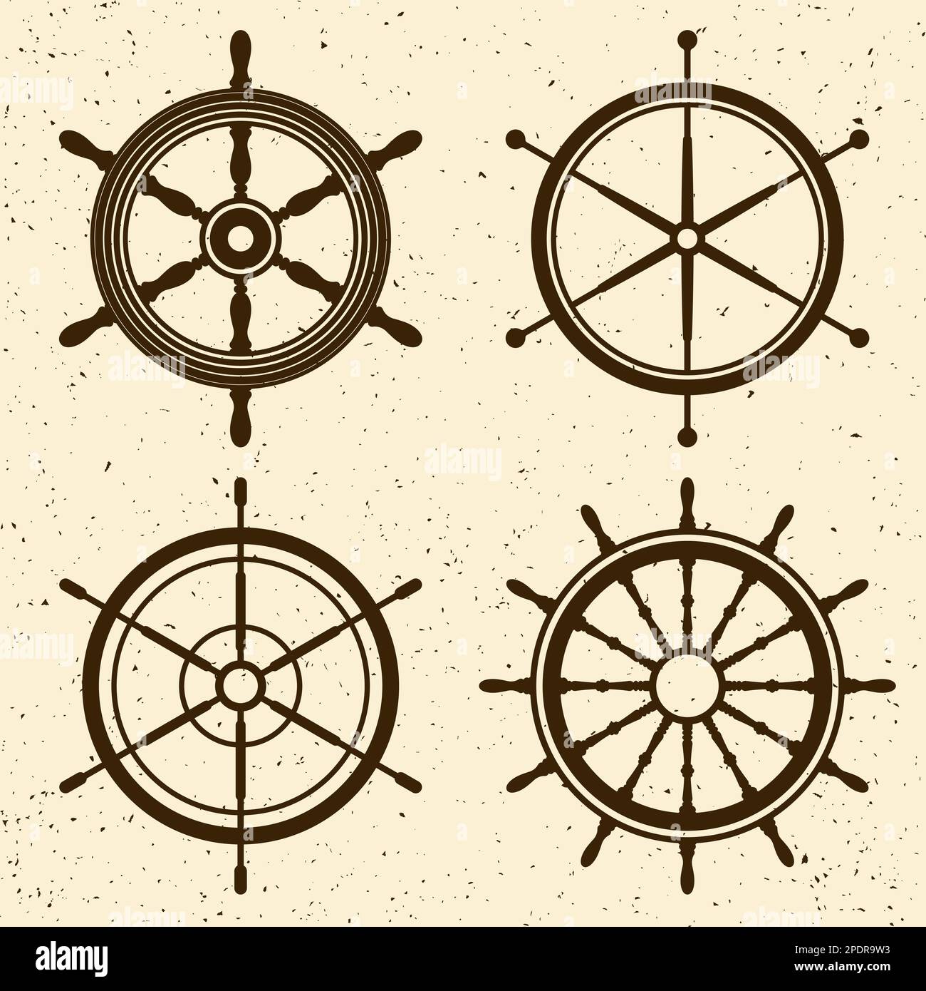 Collection of grunge vintage steering wheels. Ship, yacht retro wheel ...