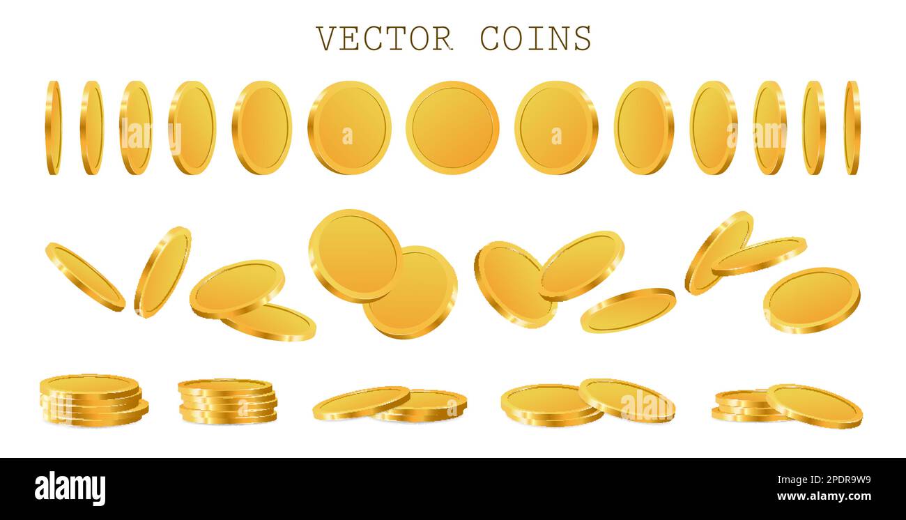 Realistic 3D golden coins in different positions Stock Vector Image ...