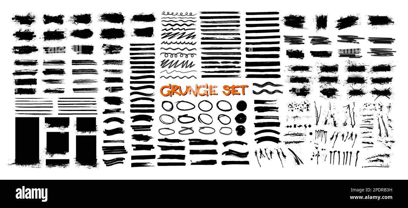 Dried ink strokes, paint streaks, splatter marks, various brushes Stock