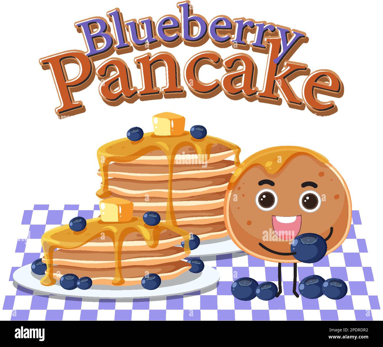 Blueberry pancake elements set illustration Stock Vector
