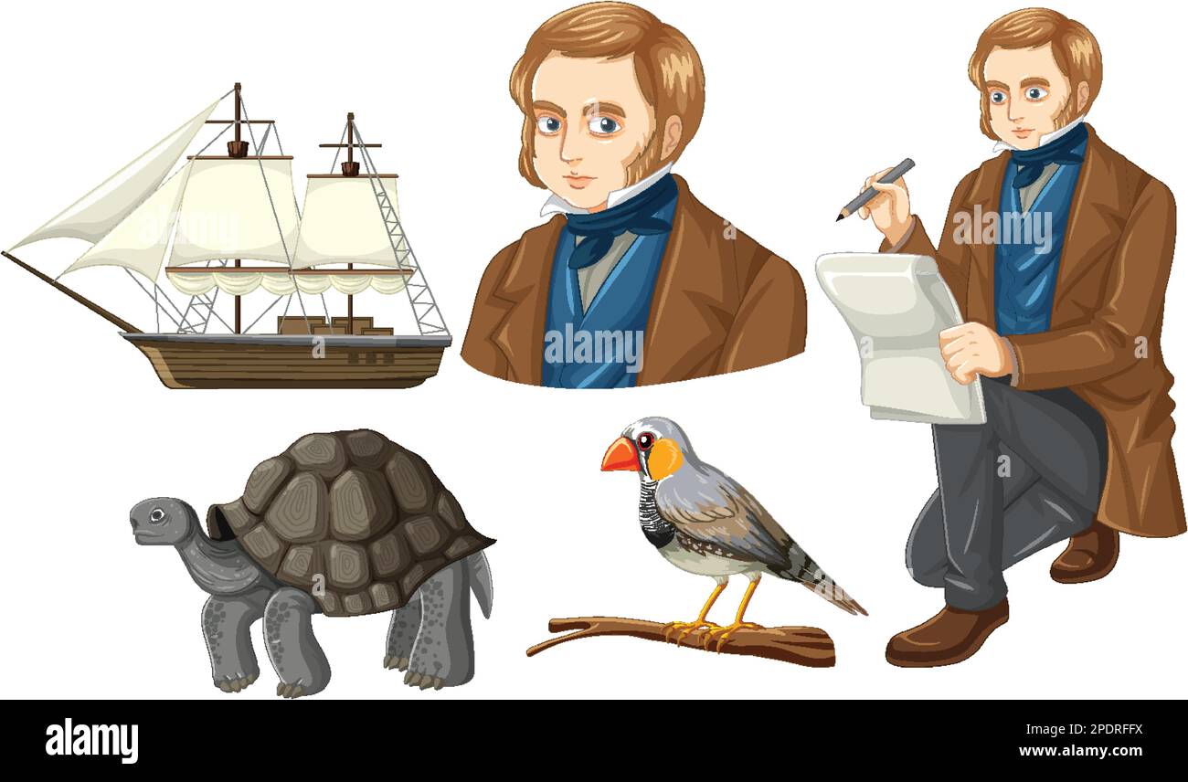 Set of mix charles darwin with animal illustration Stock Vector Image
