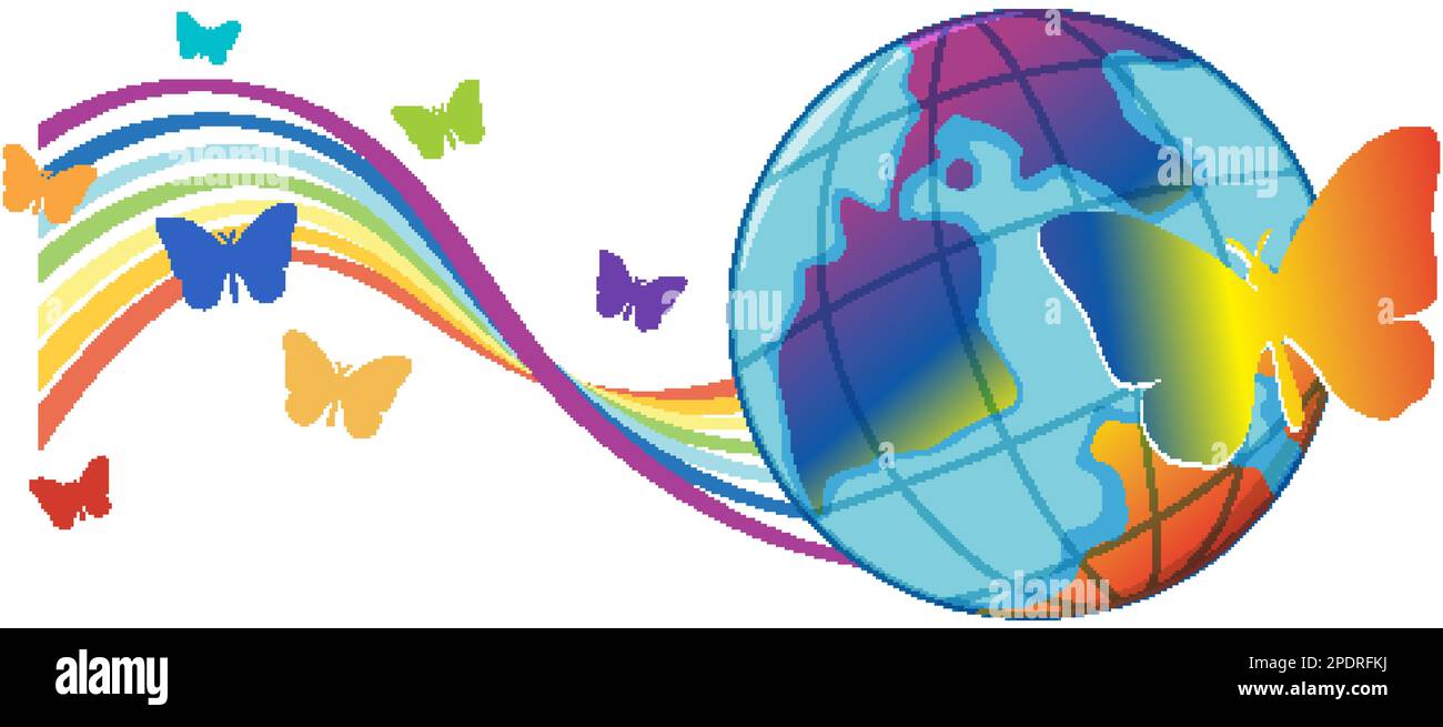 Rainbow butterfly and earth globe illustration Stock Vector