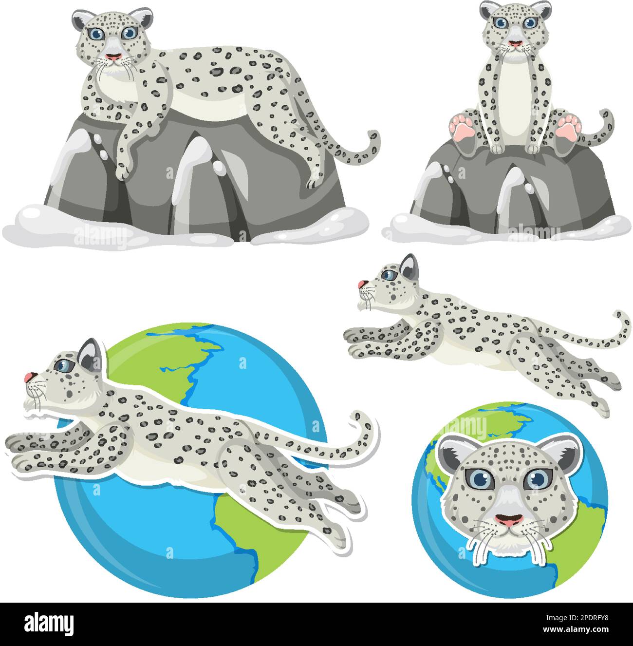 Set of mix snow leopard illustration Stock Vector