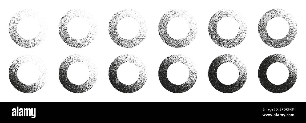 Round shaped dotted objects, stipple elements. Fading gradient ...