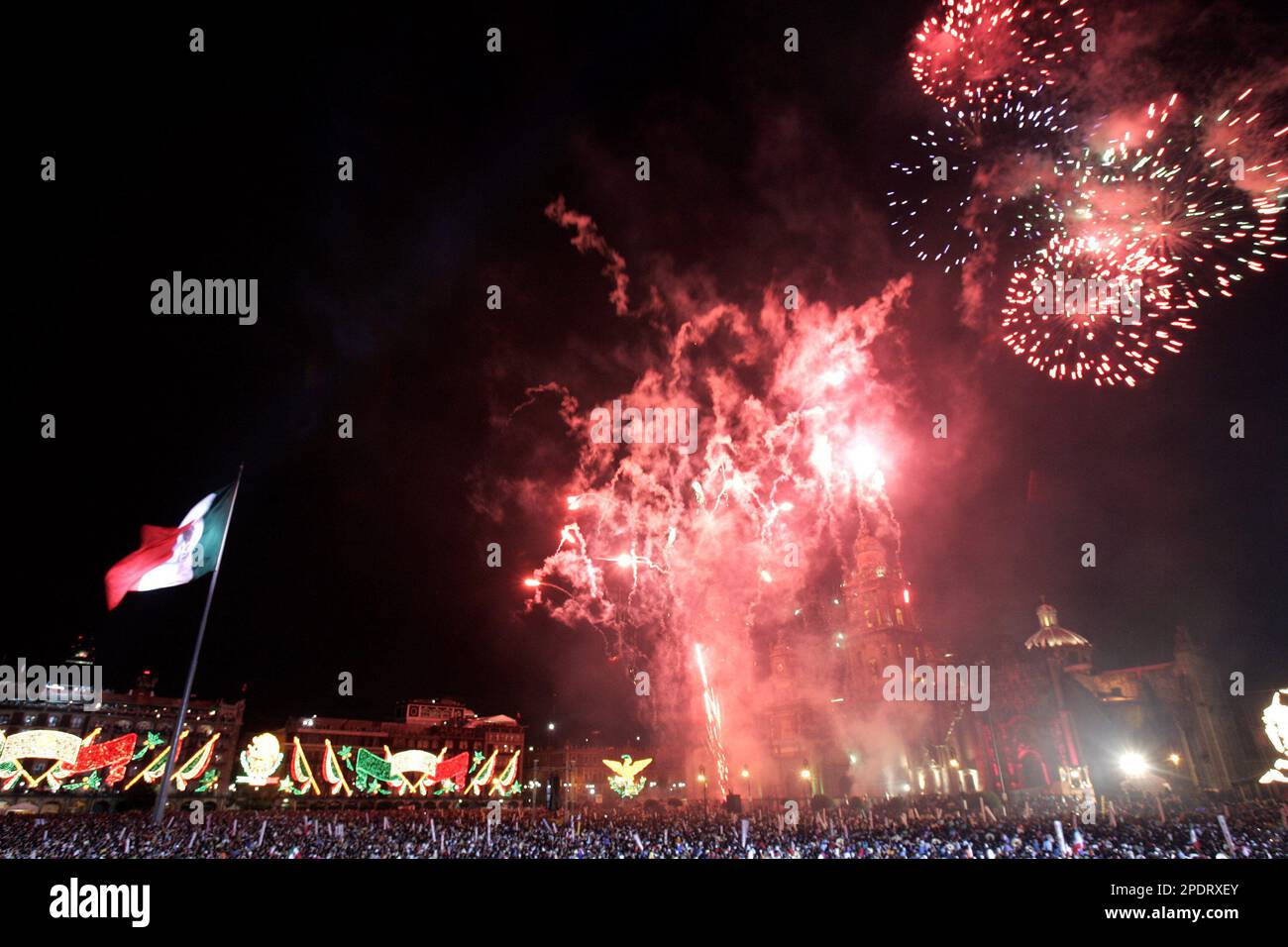 Mexican Rockets Fireworks burst in the sky over the Metropolitan Cathedral during the ...