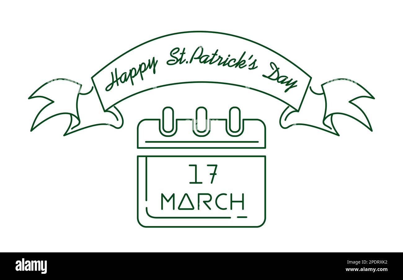 Calendar with the date March 17, line icon. Happy St. Patrick's Day. . Vector illustration Stock