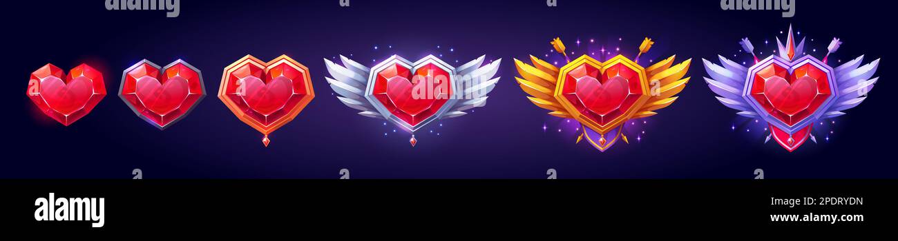 Heart gem rank medal game badge in gold, silver, bronze and platinum ...