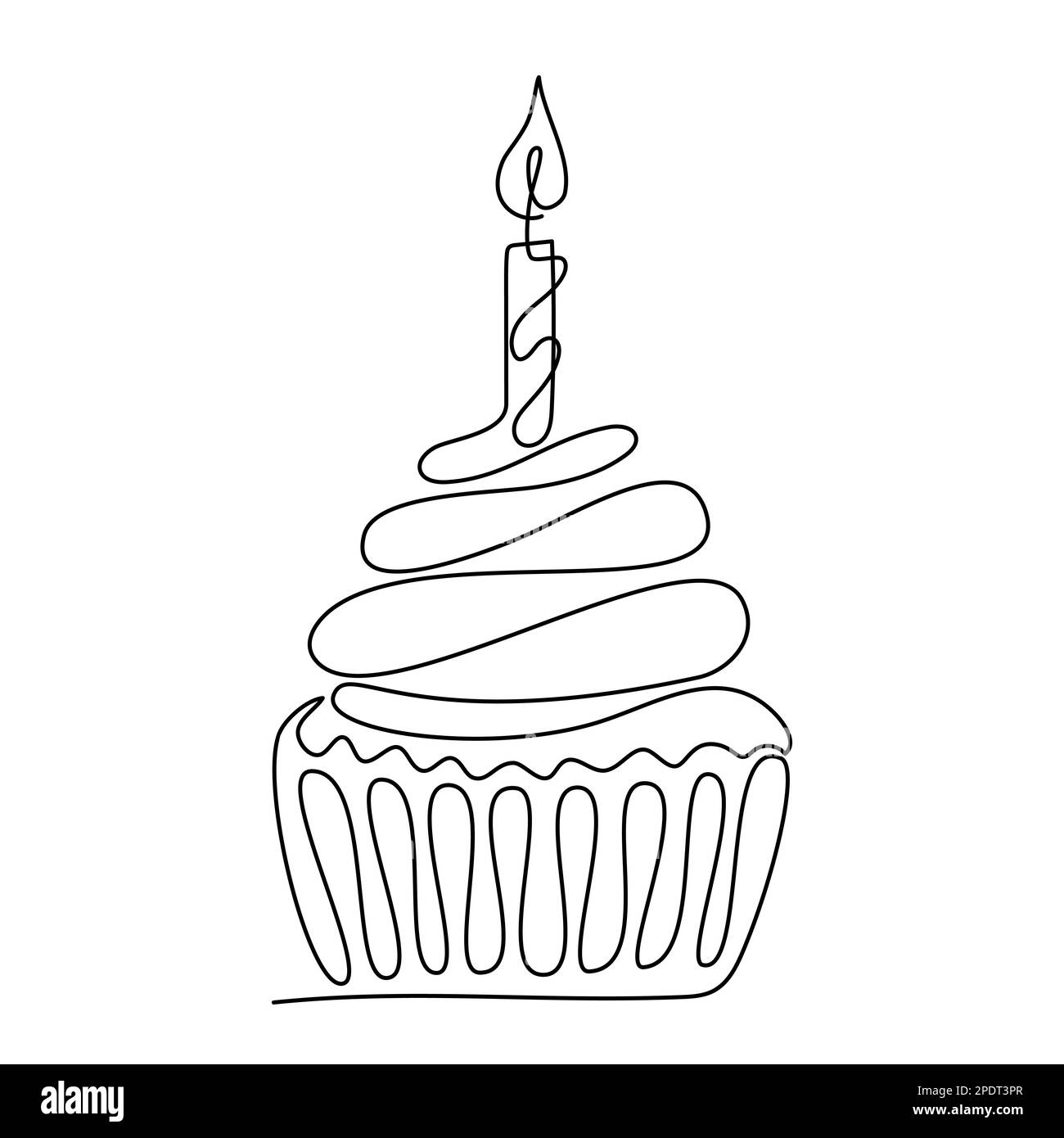 Birthday cake with candle one line drawing Stock Vector
