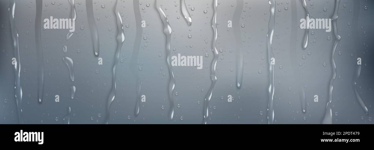 Realistic rain shower drops down vector background. 3d water flow on
