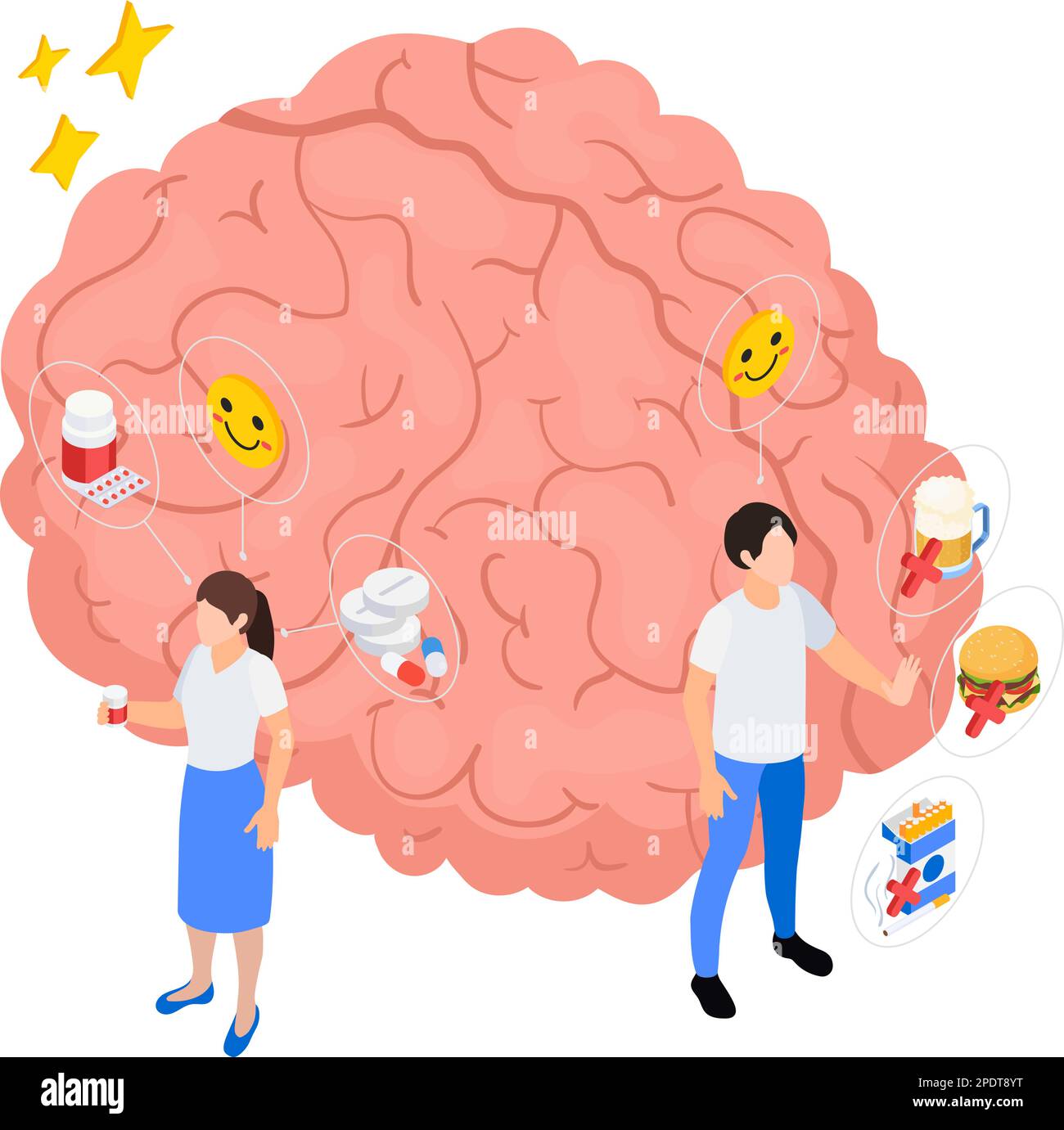 Mental health wellness composition of isometric icons with man and ...