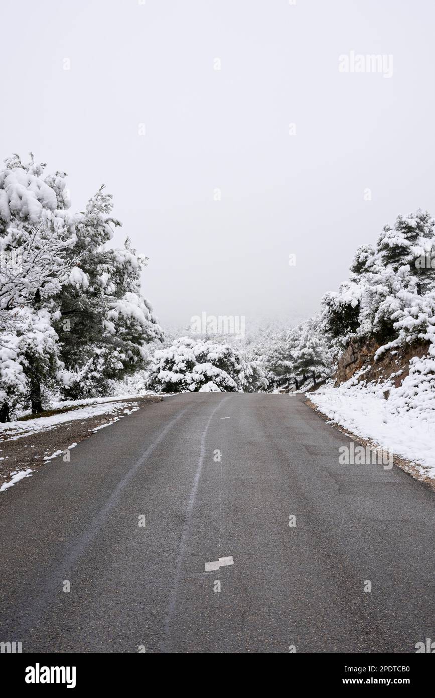 Puyloubier, France on February 23rd, 2023, road in the charming South of France region during wintertime Stock Photo
