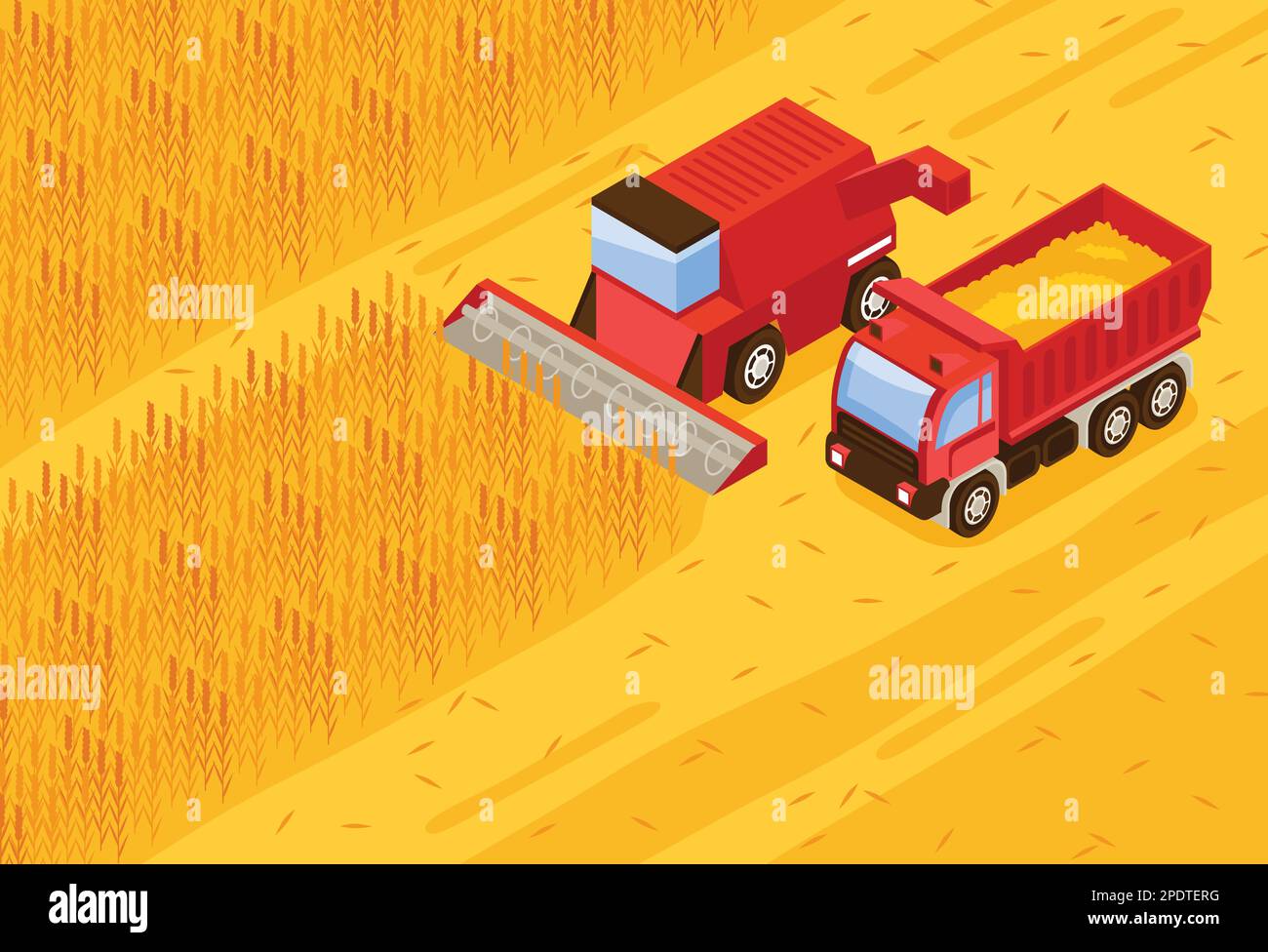 Bread production background with wheat fields symbols isometric vector illustration Stock Vector
