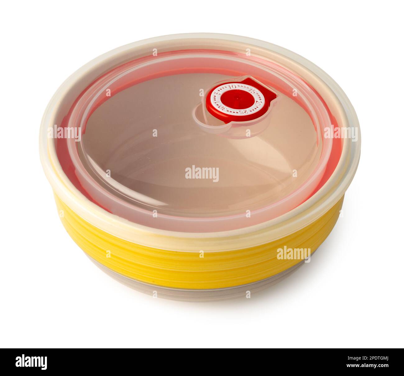 Ceramic bowl with plastic lid on white background Stock Photo Alamy