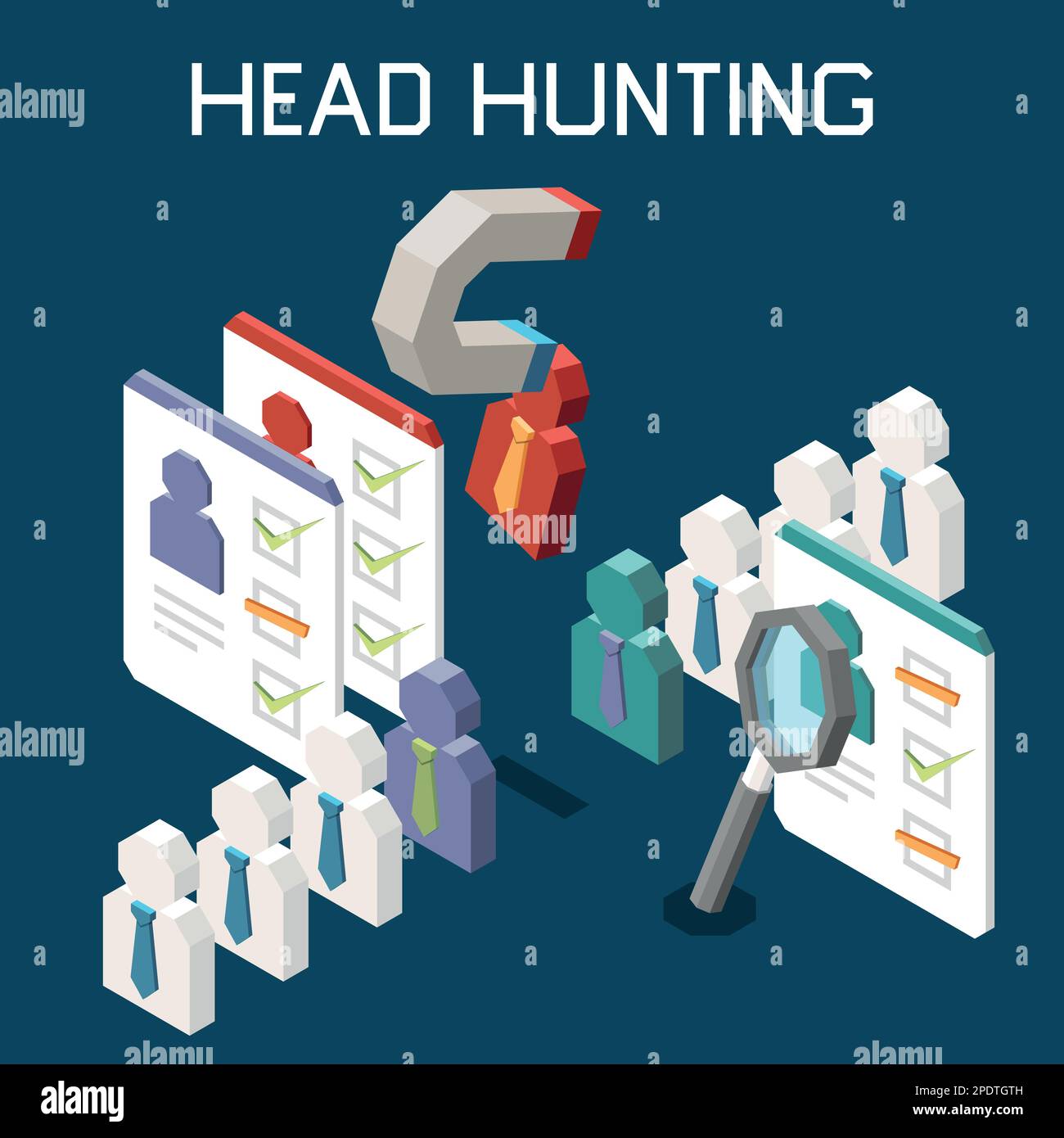 Headhunting recruitment candidate selection process isometric concept