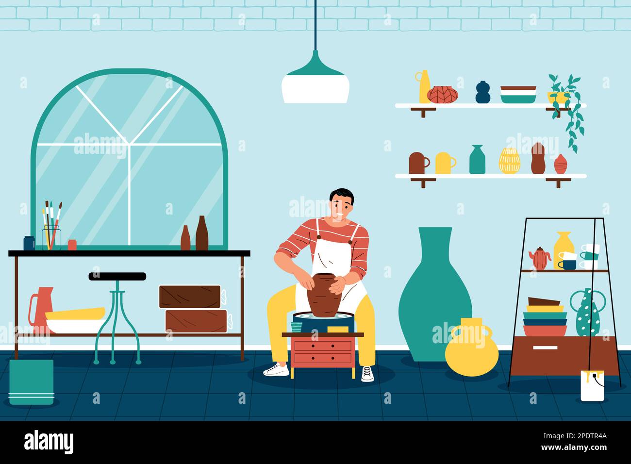 Hobby flat concept with man making clay pot vector illustration Stock ...