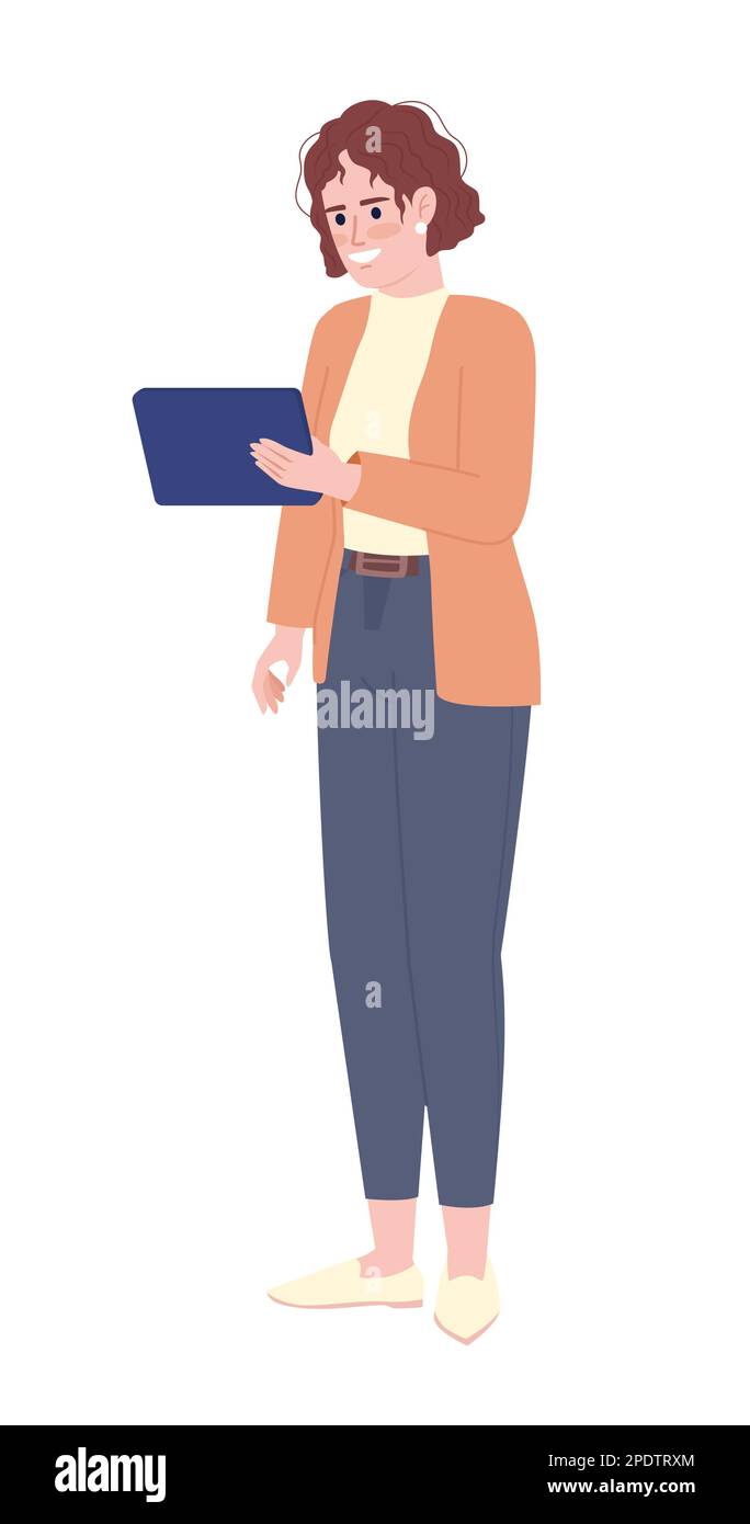 Smiling digital marketer semi flat color vector character Stock Vector