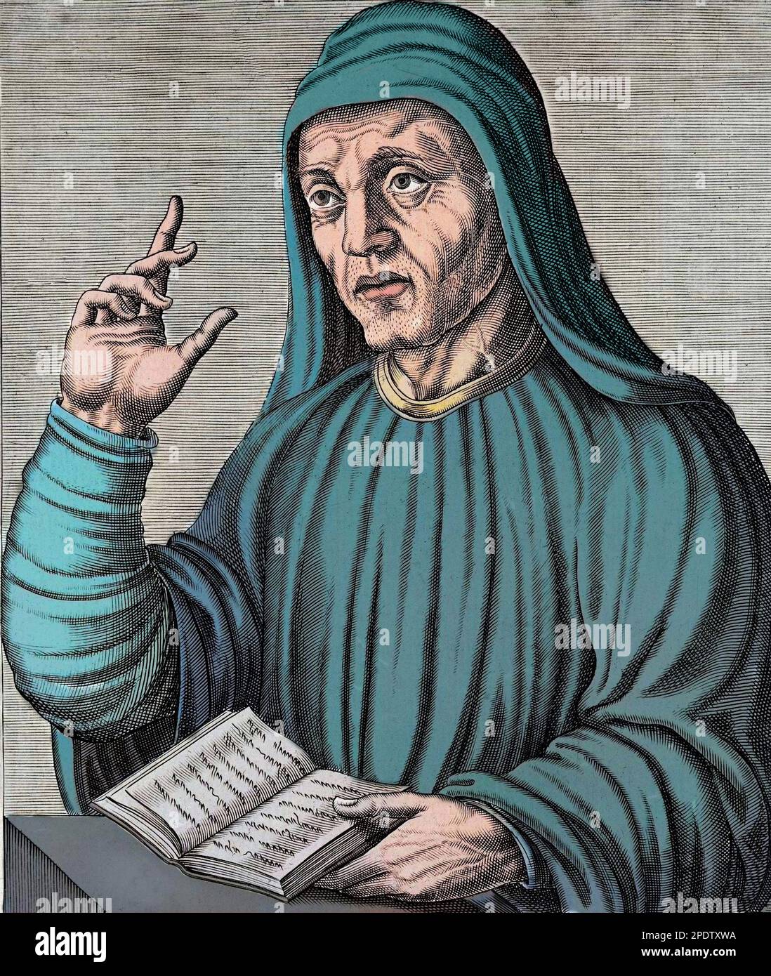 Alcuin of York also called Ealhwine, Alhwin, or Alchoin -  Portrait de Alcuin (Albinus Flaccus, 731-804), moine anglais originaire de York, precurseur de la reforme de l'ecole. Stock Photo