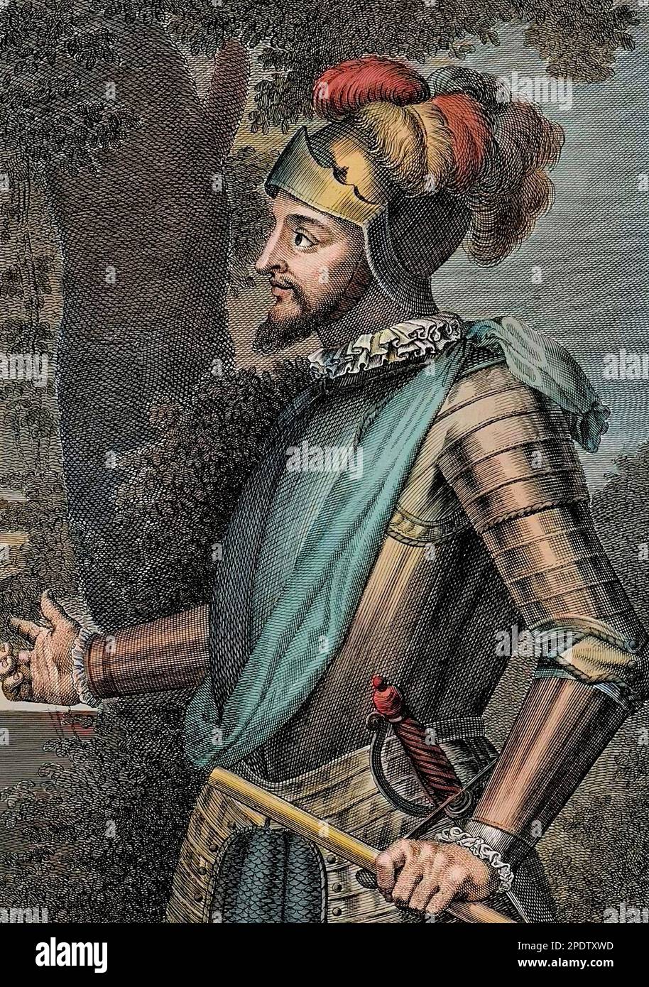 Vasco Nunez de Balboa Spanish explorer, governor, and conquistador - Portrait de Vasco Nunez de Balboa, conquistador espagnol (1475-1517) - Gravure 19eme siecle Stock Photo