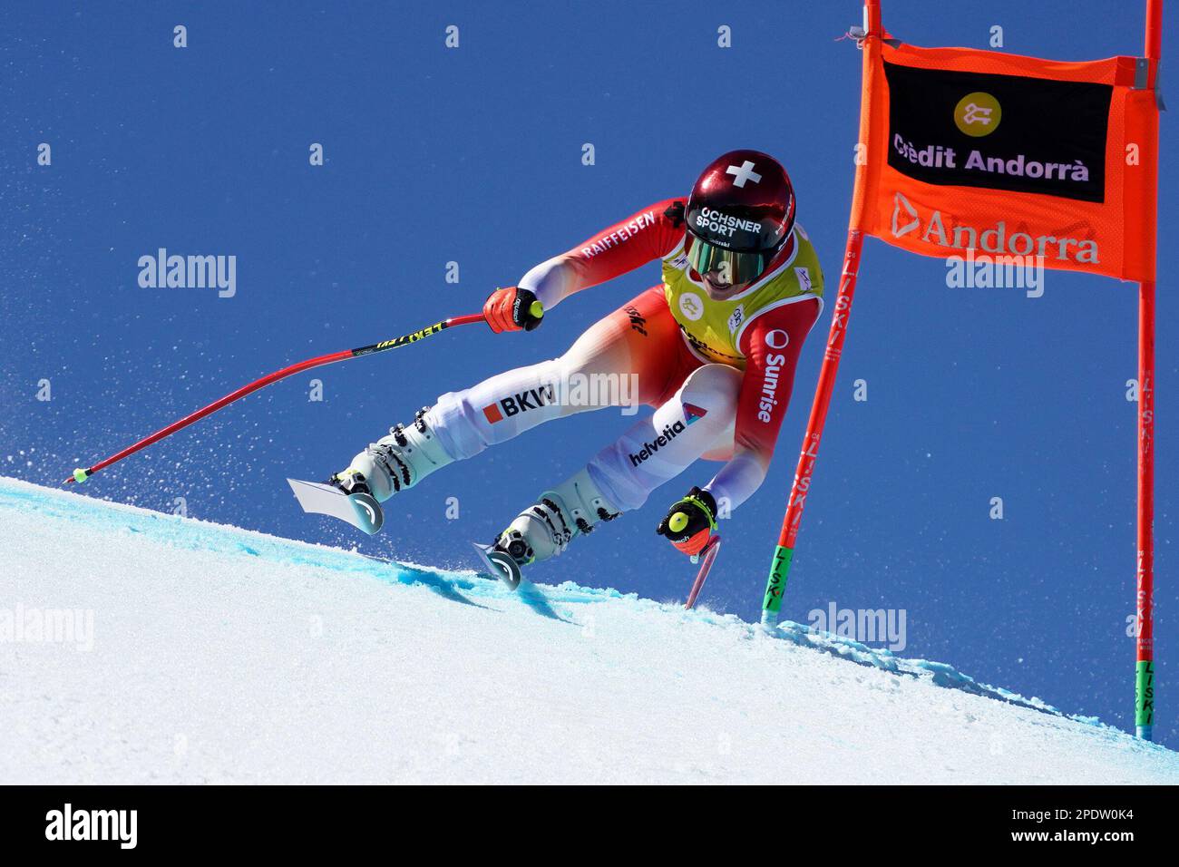 Switzerland's Corinne Suter speeds down the course during an alpine ski