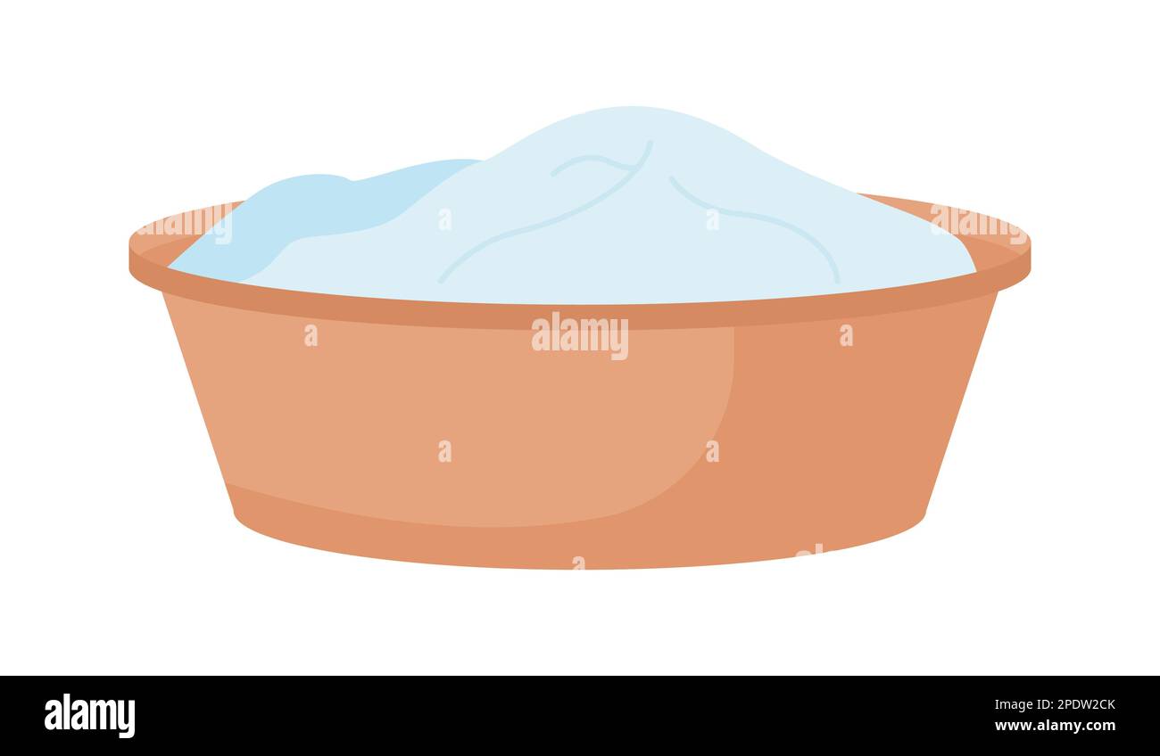 Plastic wash bowl with laundry semi flat color vector object Stock