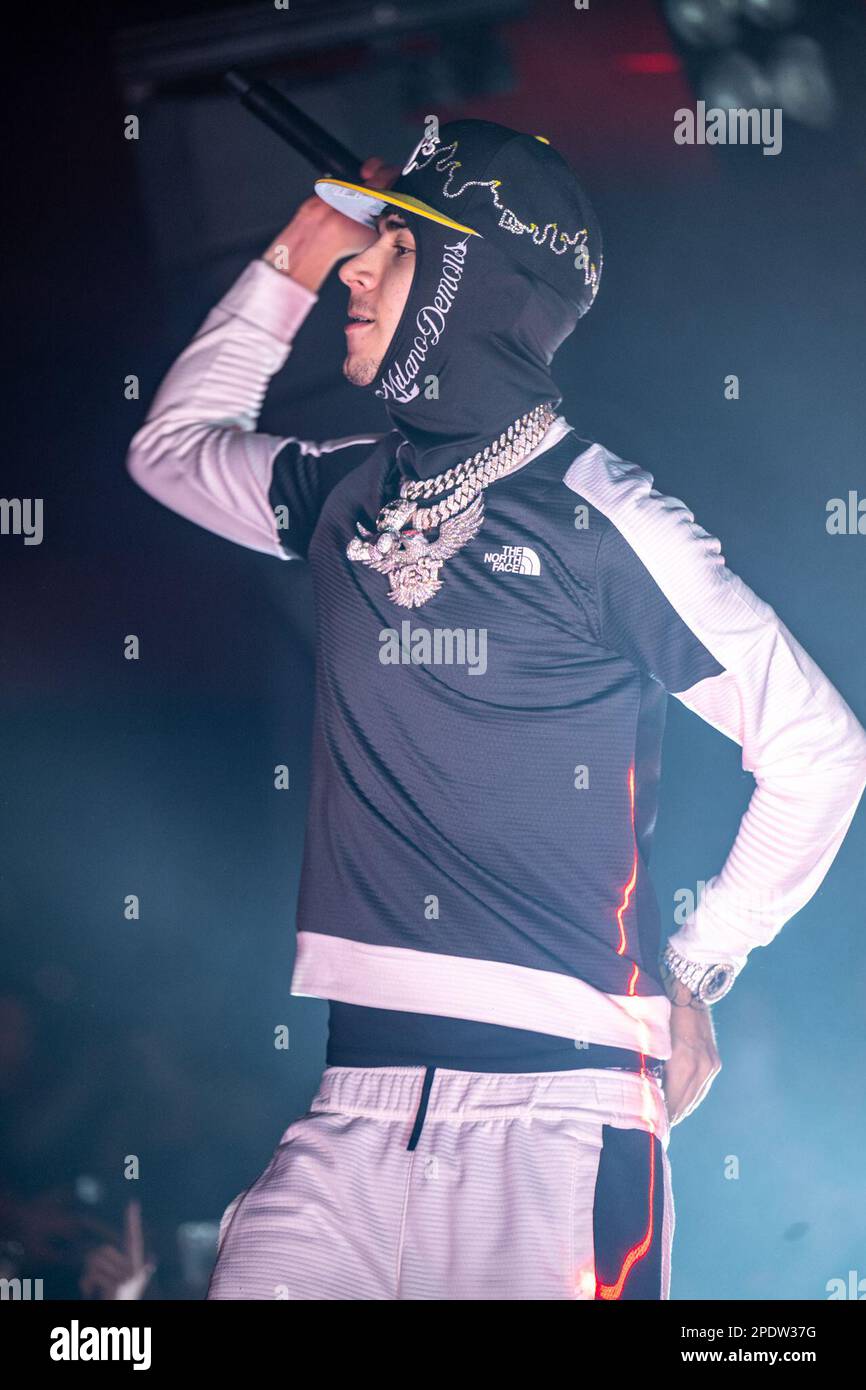 Italian rap/hip hop singer Shiva during the Milano Demons Live Tour  concert, held at the Orion live club in Rome, Italy on March 14, 2023,  Claudio Enea/Sport Reporter Stock Photo - Alamy