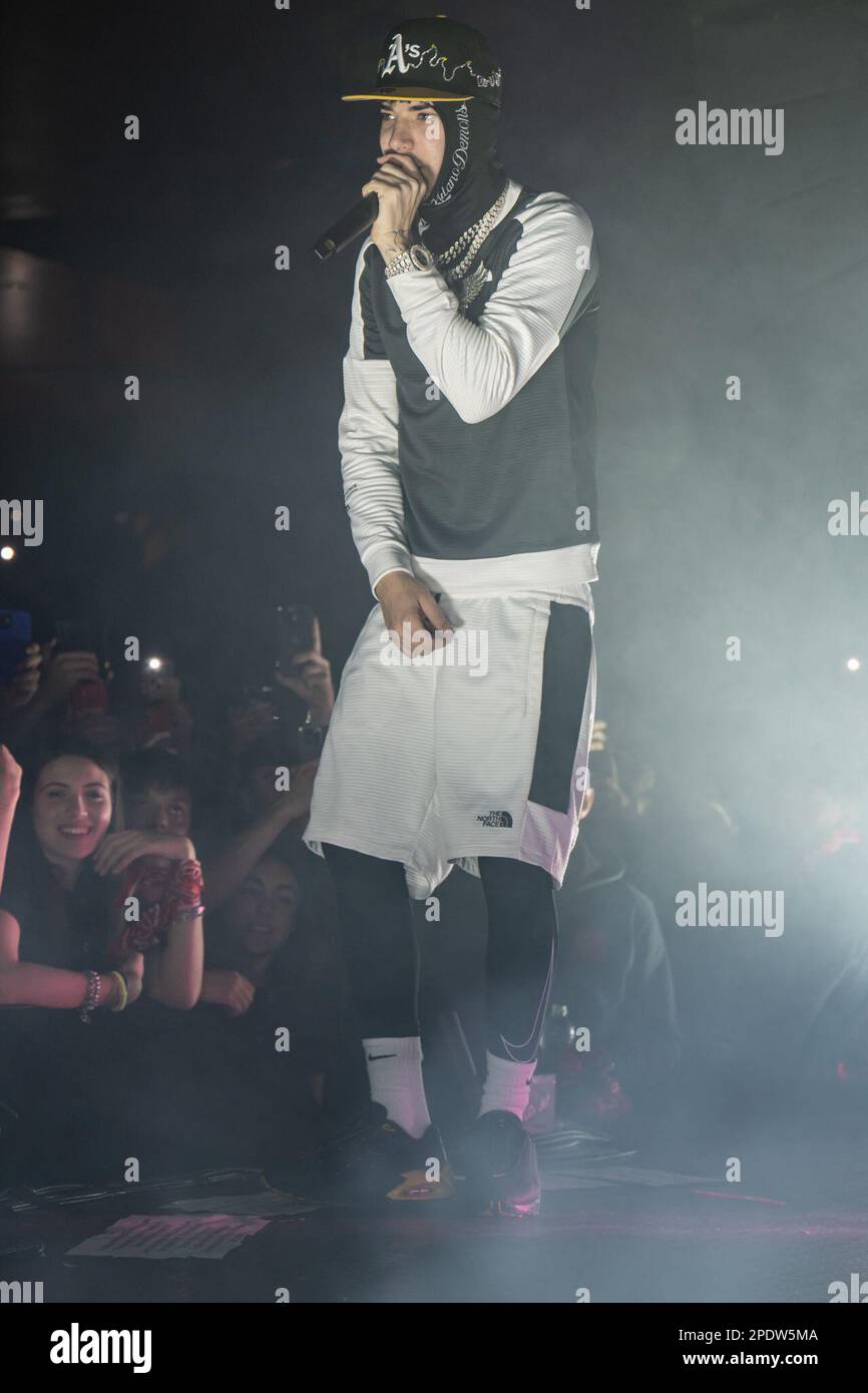 Italian rap/hip hop singer Shiva during the Milano Demons Live Tour  concert, held at the Orion live club in Rome, Italy on March 14, 2023,  Claudio Enea/Sport Reporter Stock Photo - Alamy