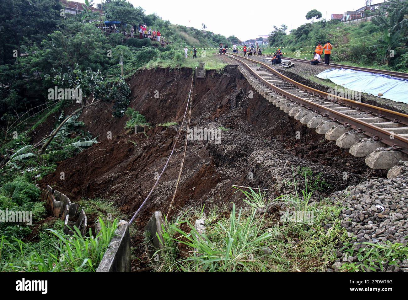 Bogor, Indonesia. 15th Mar, 2023. A railway affected by landslide is seen in Bogor, West Java, Indonesia, March 15, 2023. Credit: Sandika Fadilah/Xinhua/Alamy Live News Stock Photo