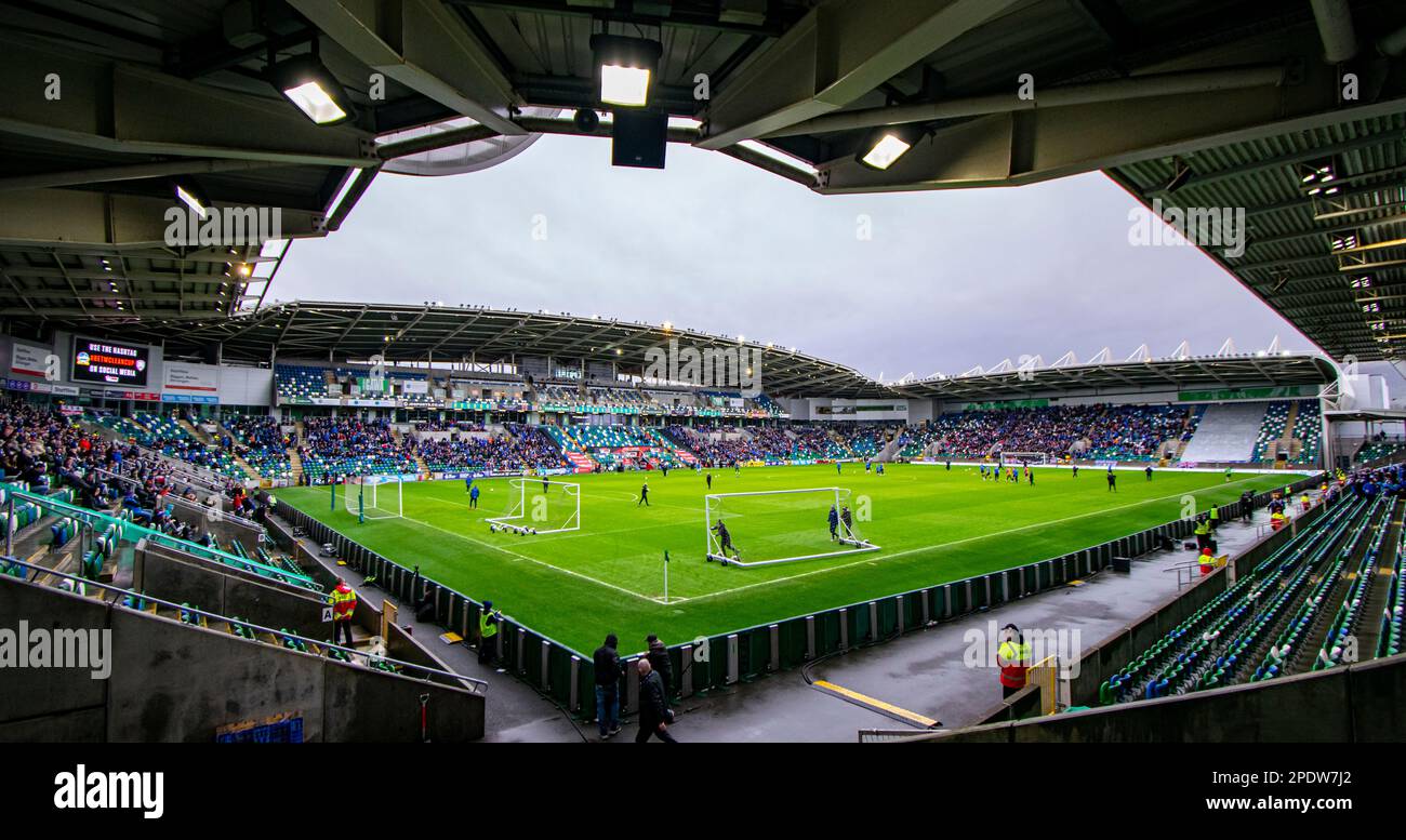 General view of Windsor Park. BetMcLean Cup Final 2023, Linfield Vs Coleraine. National Stadium at Windsor Park, Belfast. Stock Photo
