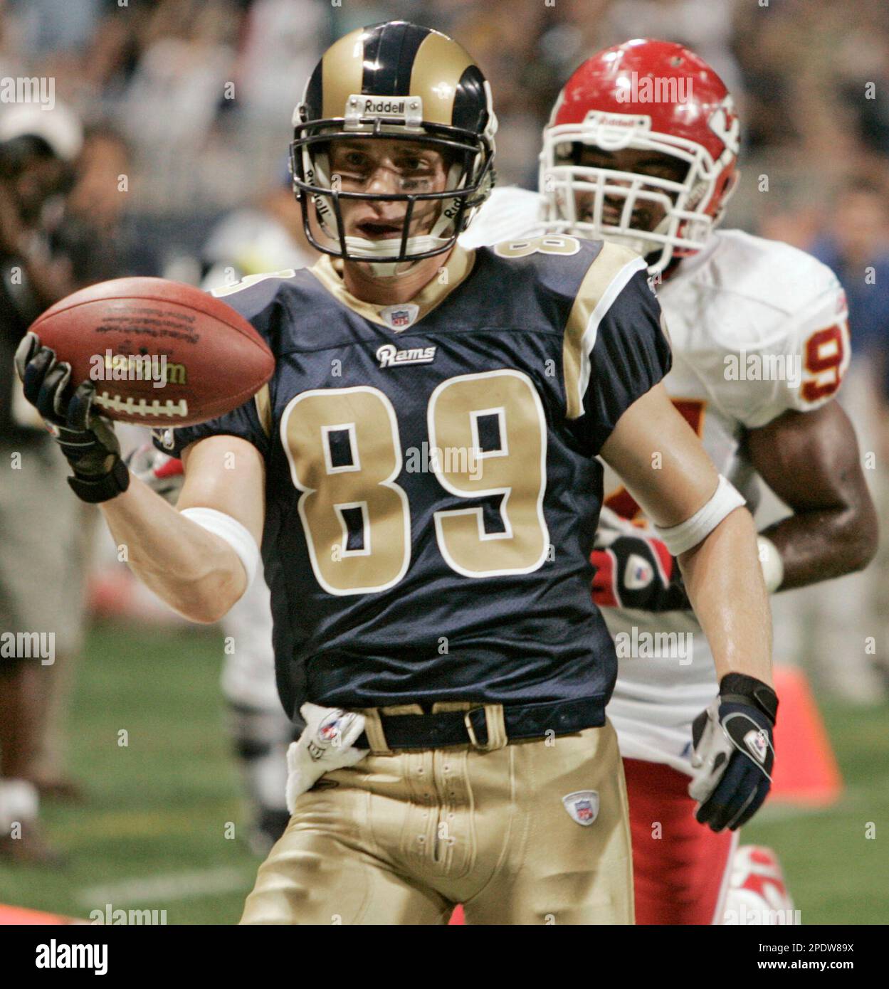 St. Louis Rams' Dane Looker (89) starts his celebration in St. Louis Rams' Dane Looker (89) starts his celebration in
