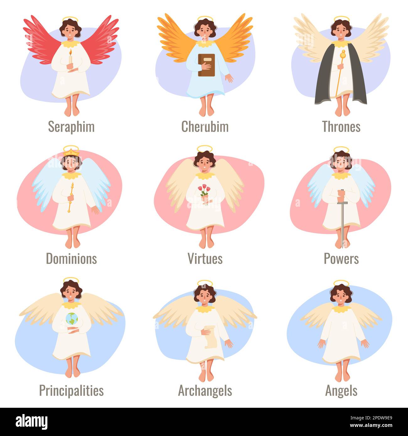Paradise bible flat infographic set of nine isolated characters