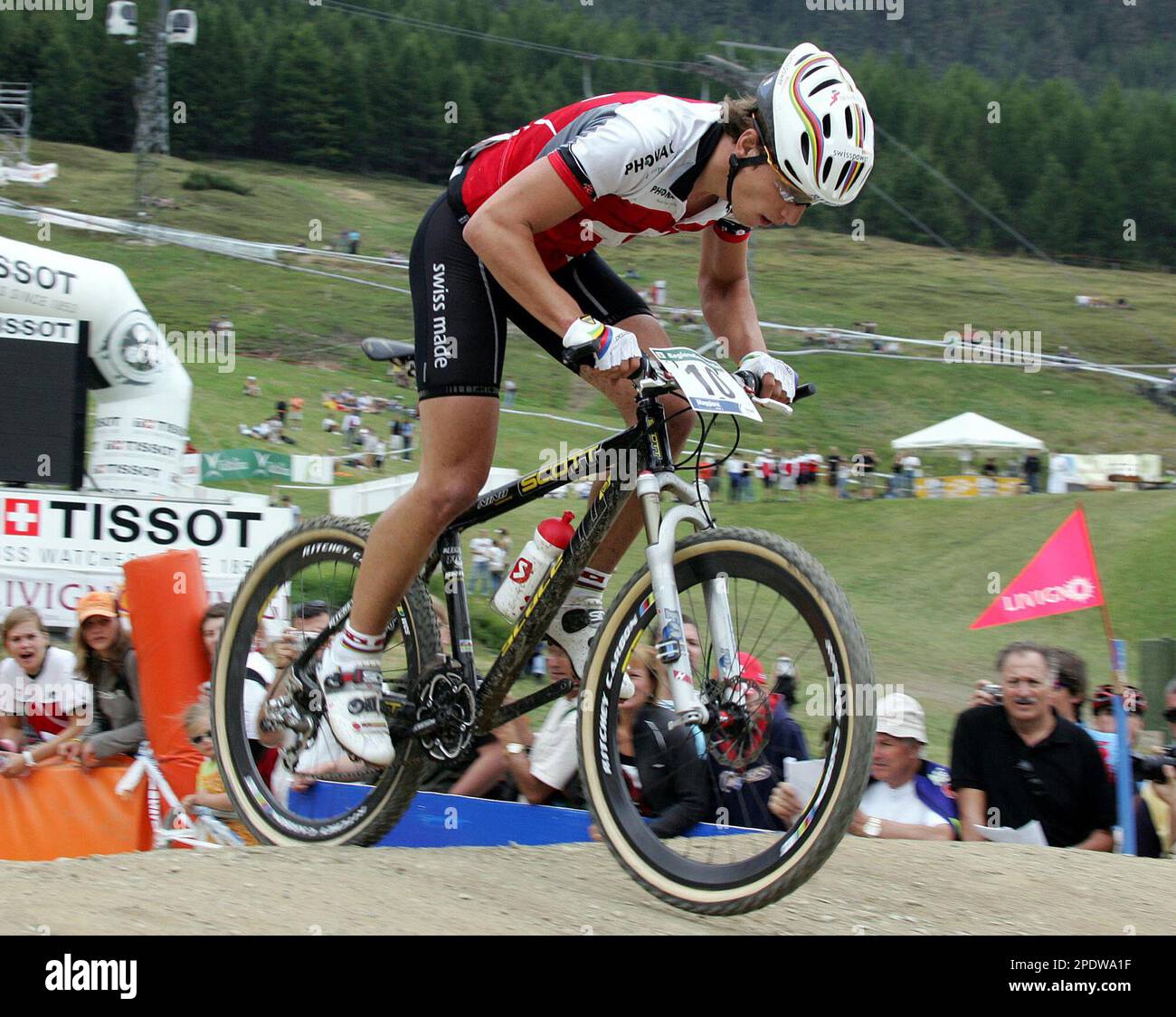 Nino Schurter of Switzerland pedals to the thrid place during the Men's  Under 23 event at the UCI Mountain Bike and Trials World Championships, in  Livigno, Italy, Friday, Sept. 2, 2005. (AP