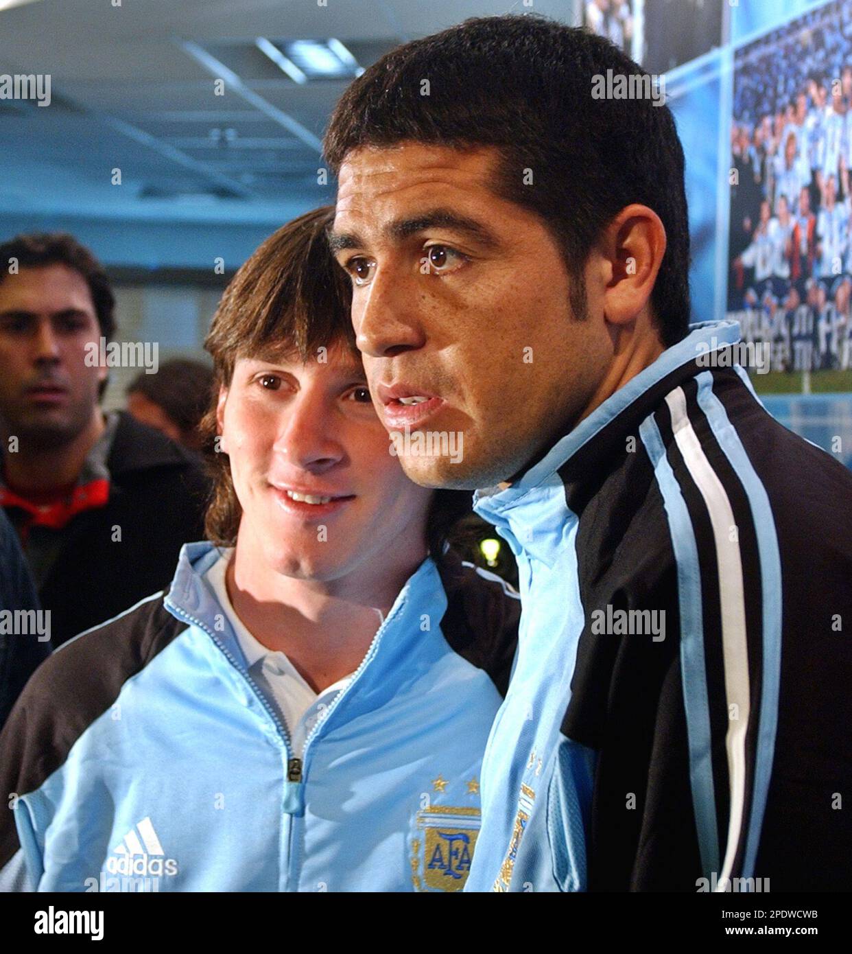 Argentina's Lionel Messi, left, and Juan Roman Riquelme, pose for ...