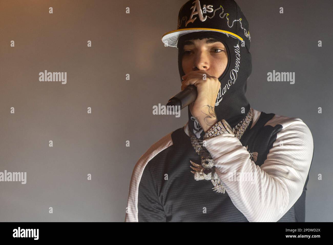 March 14, 2023, Italy: Italian rap/hip hop singer Shiva during the Milano  Demons Live Tour concert, held at the Orion live club in Rome, Italy on  March 14, 2023, Claudio Enea/Sport Reporter. (