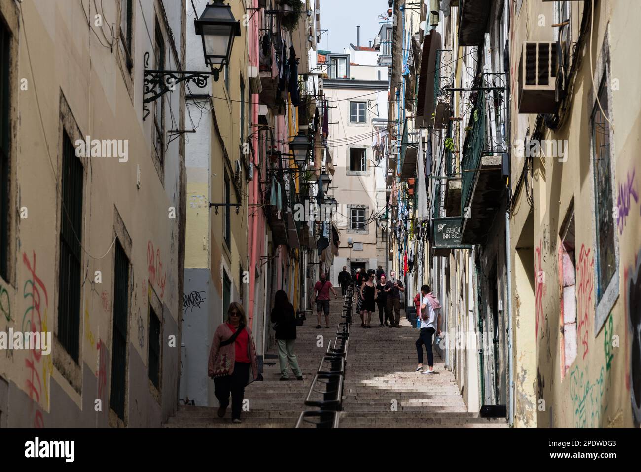 Lisbon, Portugal - March 12 ,2023: Tourists in Lisbon's Baixa District, Portugal Stock Photo