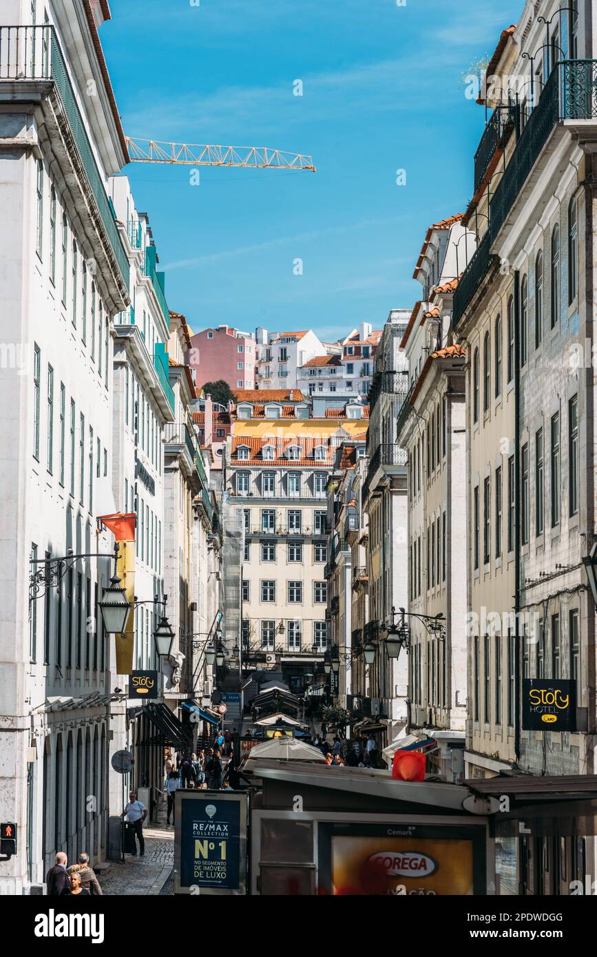 Lisbon, Portugal - March 12 ,2023: Tourists in Lisbon's Baixa District, Portugal Stock Photo