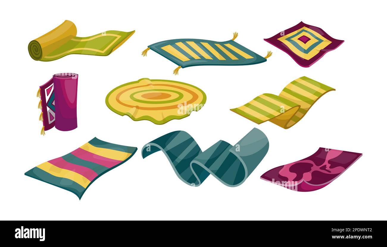 Round, rectangular, square mats and sewing cartoon vector Stock Vector