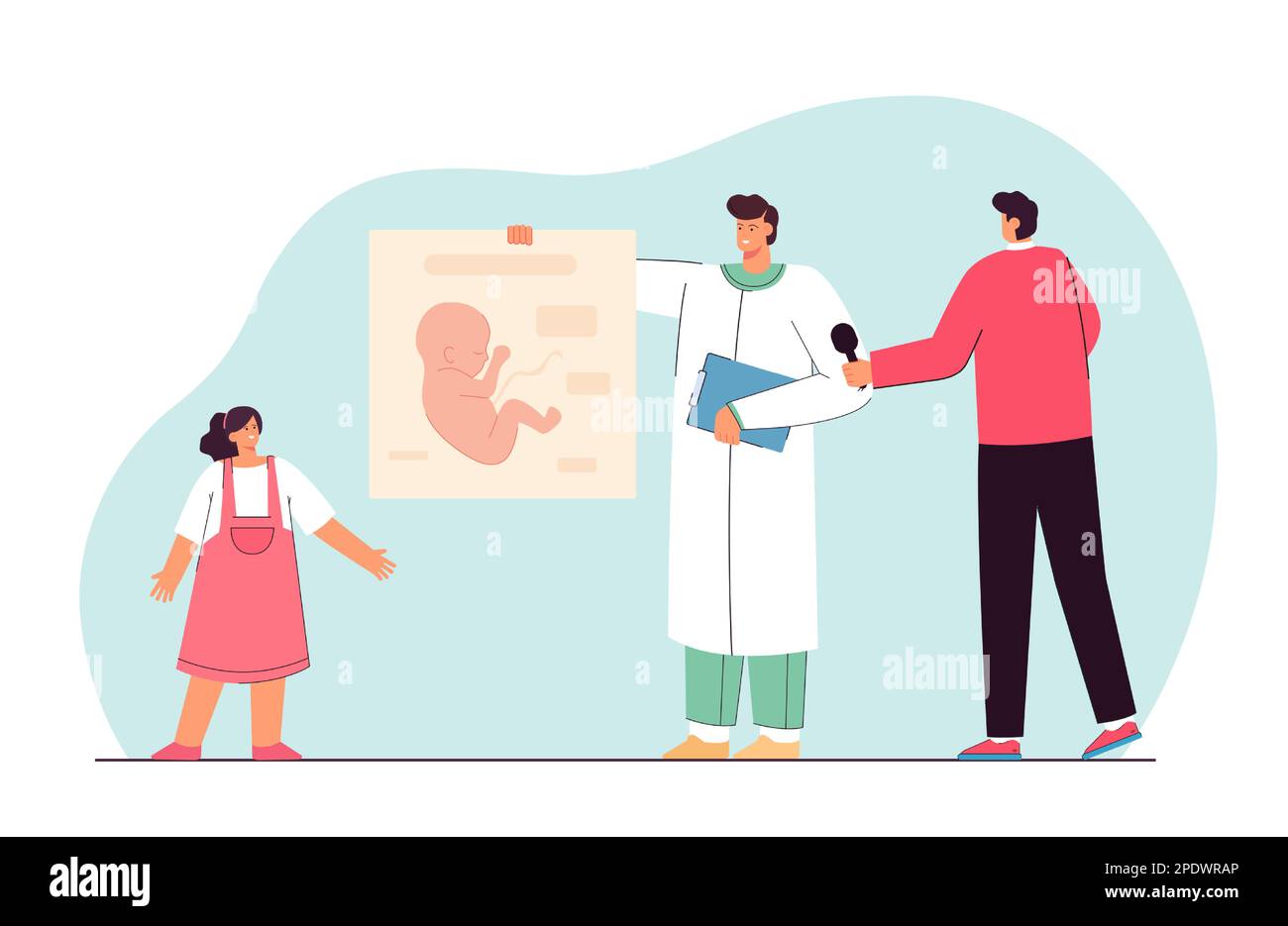 Biologist with infographics teaching girl embryology Stock Vector