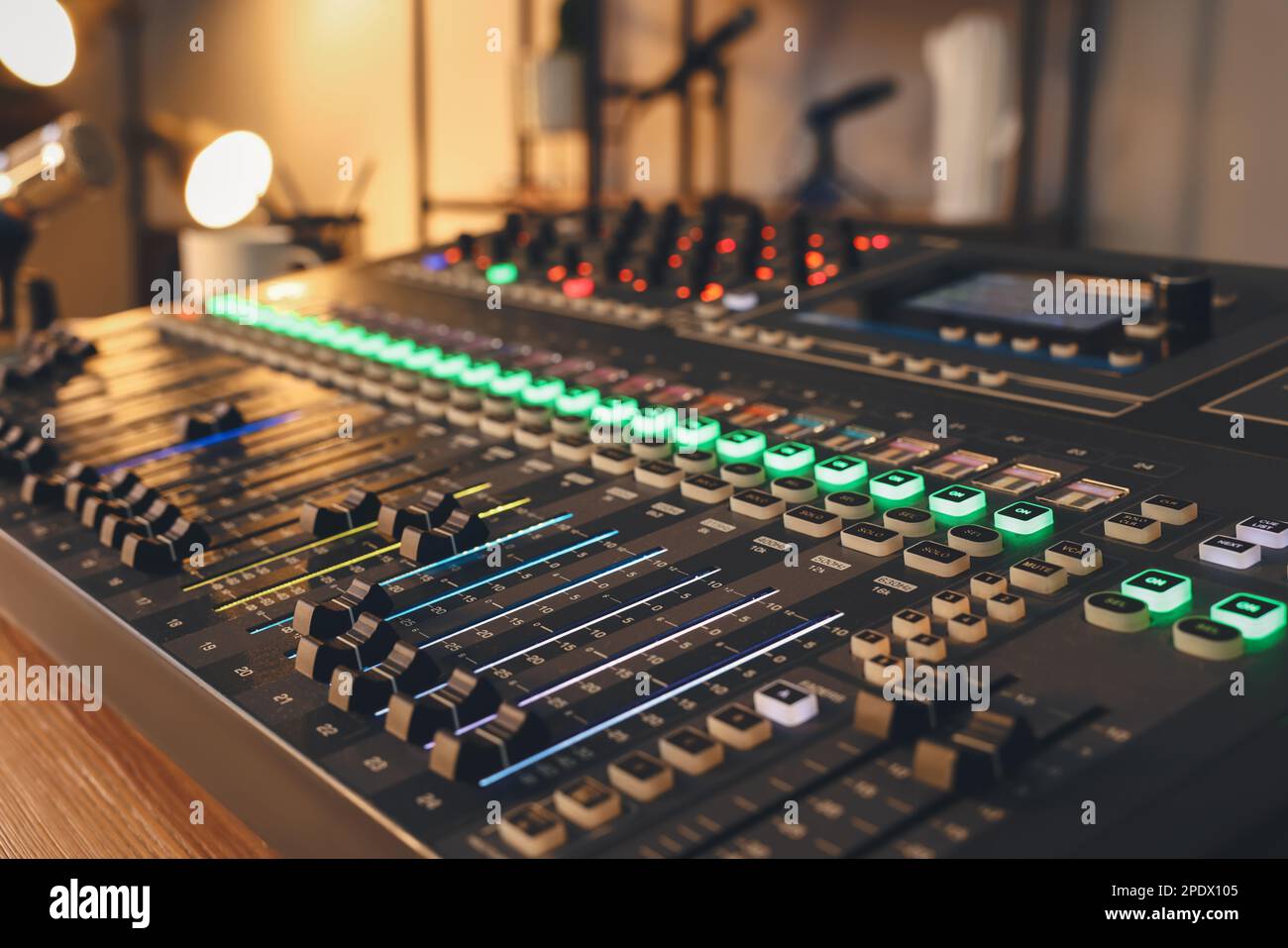 Professional mixing console on table in modern radio studio, closeup Stock  Photo - Alamy