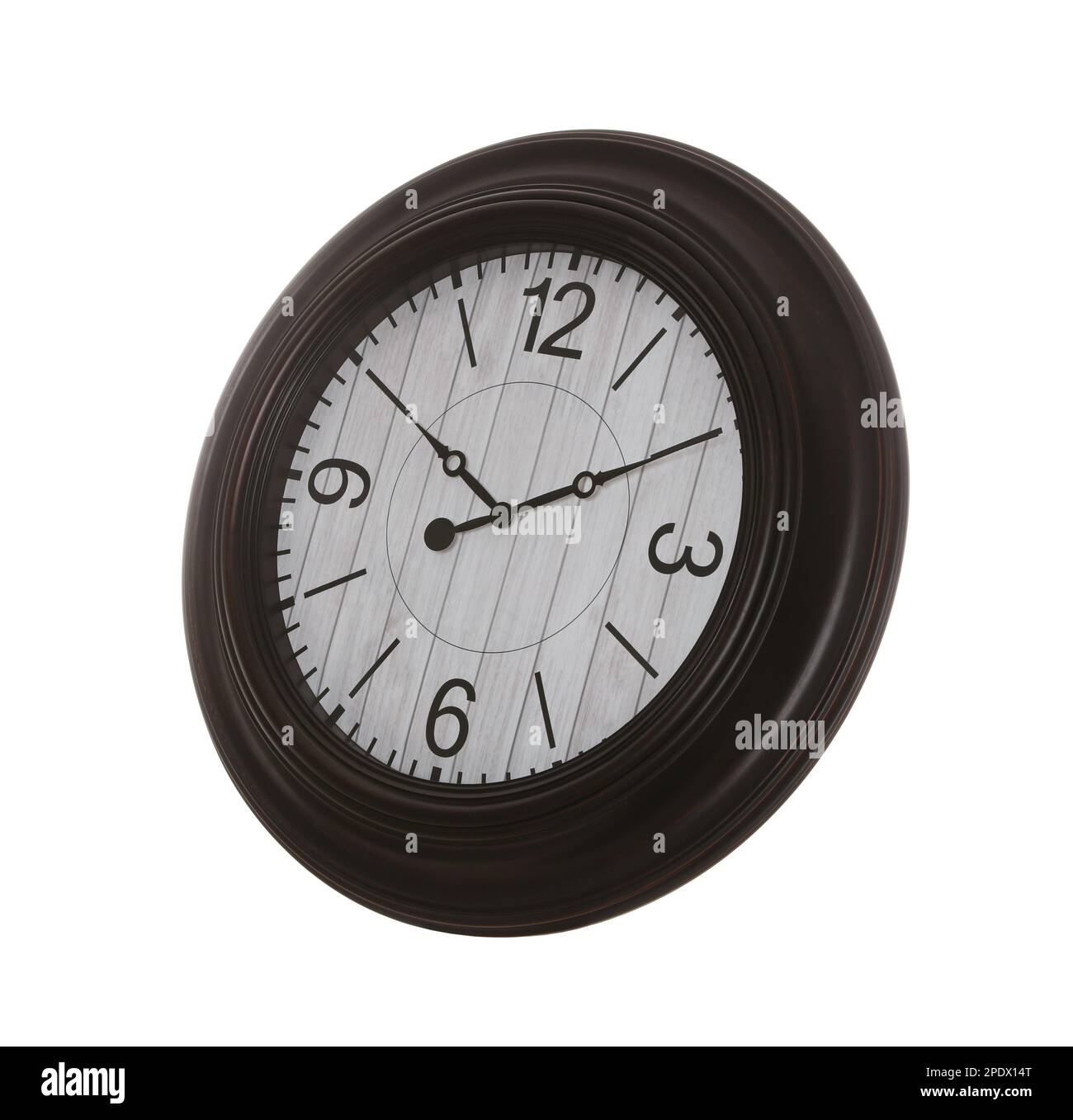 Stylish round wall clock isolated on white Stock Photo - Alamy