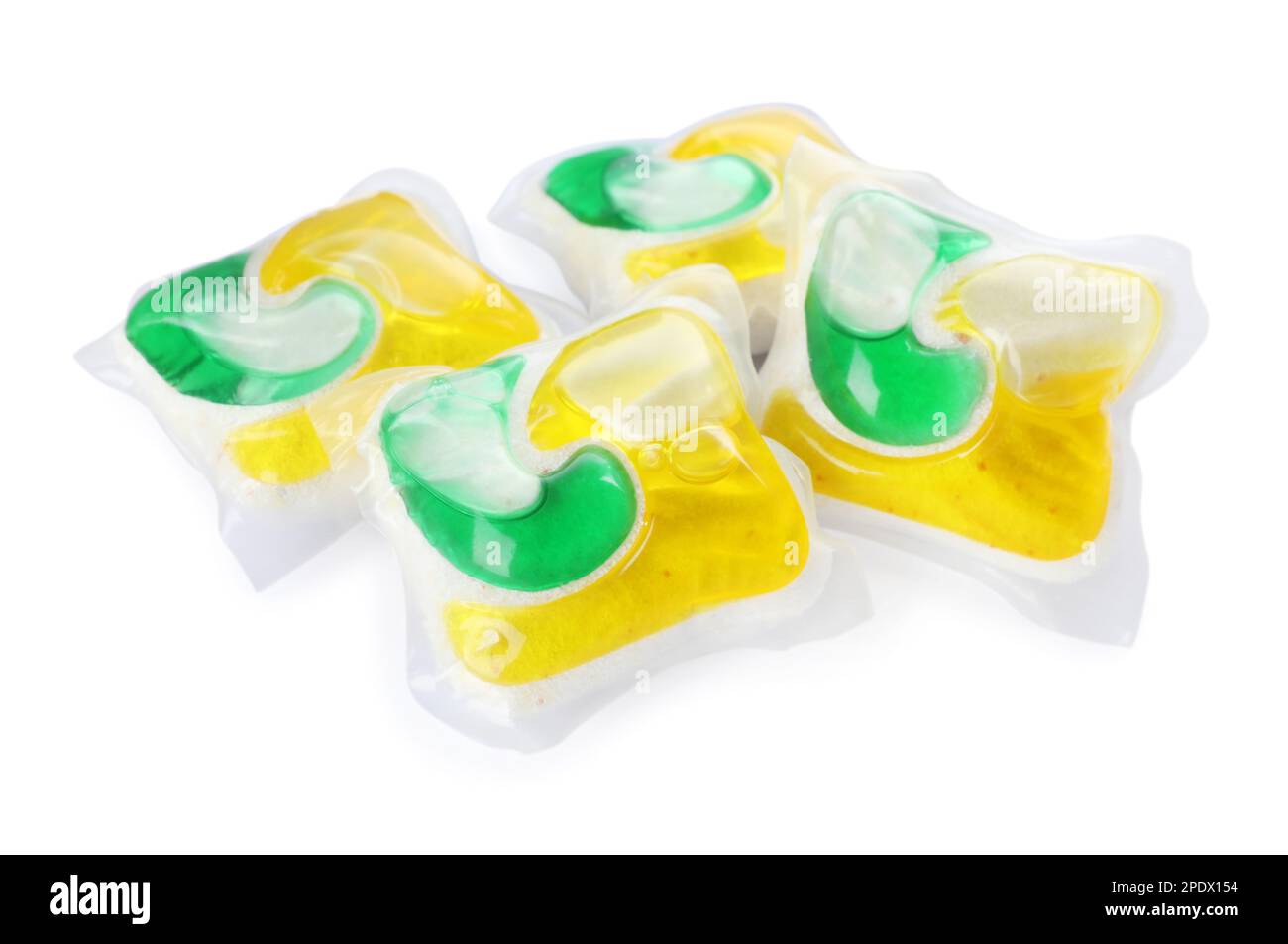 Many dishwasher detergent pods on white background Stock Photo Alamy