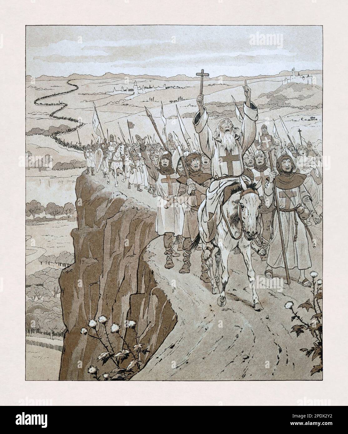 Templars Groups Old illustration of a group of knight templars heading to the holy land ...