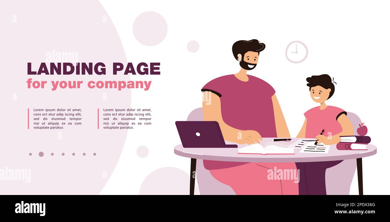 Dad helping his son doing his homework Stock Vector