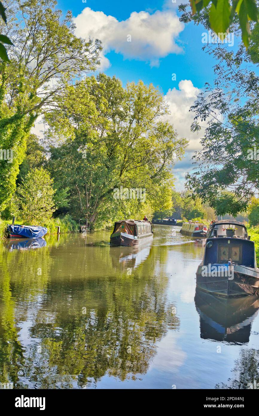 Narrowboats On The Canal At Woolhampton, Berkshire, UK Stock Photo