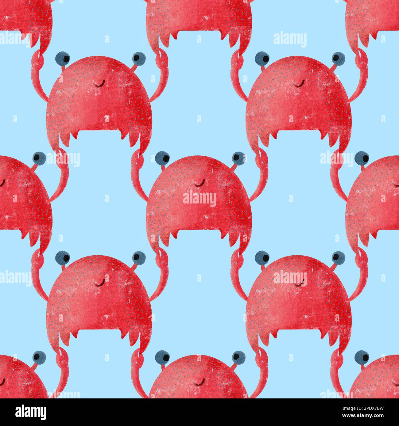 Seamless watercolor pattern with cute cartoon red crabs Stock Photo - Alamy